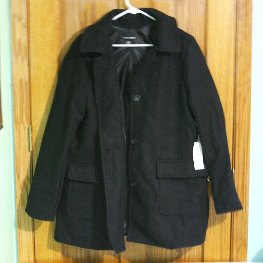 American Apparel Single Breasted Wool Peacoat Black Large